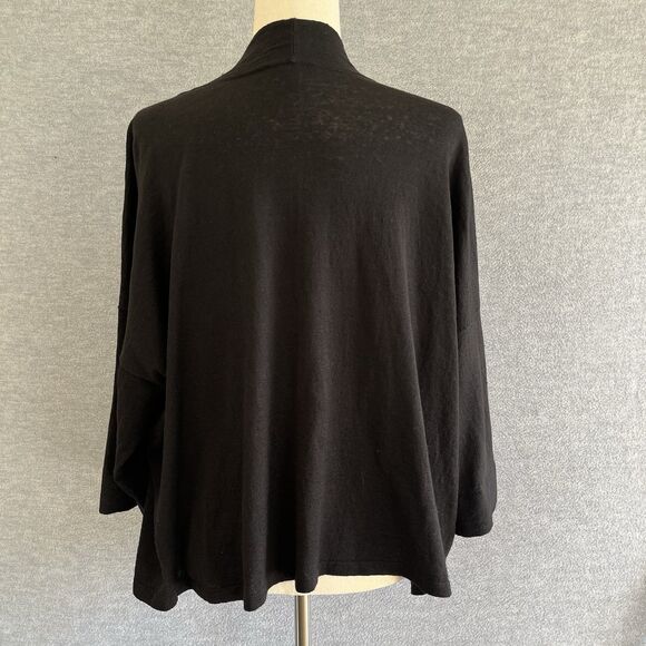 Eileen Fisher Lagenlook Kimono Cardigan Size L XL Black Minimalist Organic Linen - Picture 4 of 10